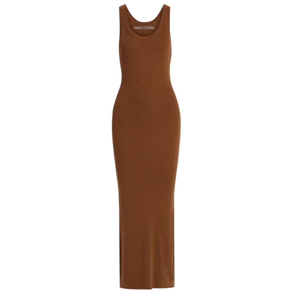 Enza Costa Ribbed Knit Maxi Tank Dress XS Brown